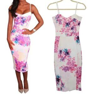 MISSLOOK White Floral Bodycon Midi Dress